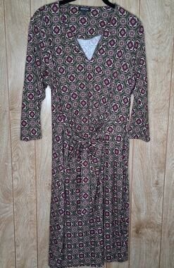 Worth New York Faux Wrap Midi Dress Size 8 Green Pink Side Zip Tie Front